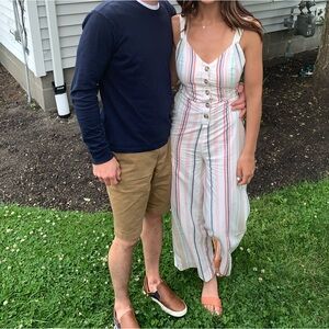 Striped Button-Front Jumpsuit